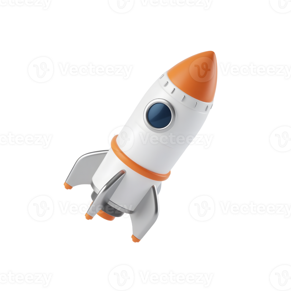 A cartoon rocket ship isolated on transparent background is ready for flight png