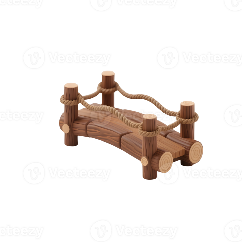 A miniature wooden bridge with rope isolated on transparent background png