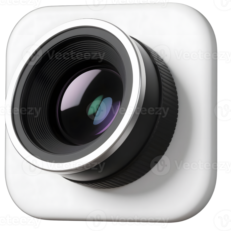 A white camera lens, isolated on transparent background png