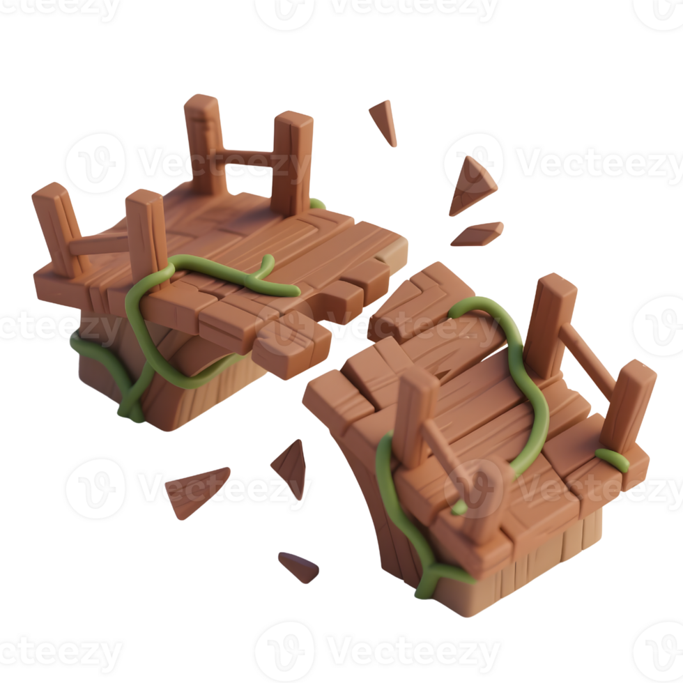 Cartoon broken wooden bridge in pieces isolated on transparent background png