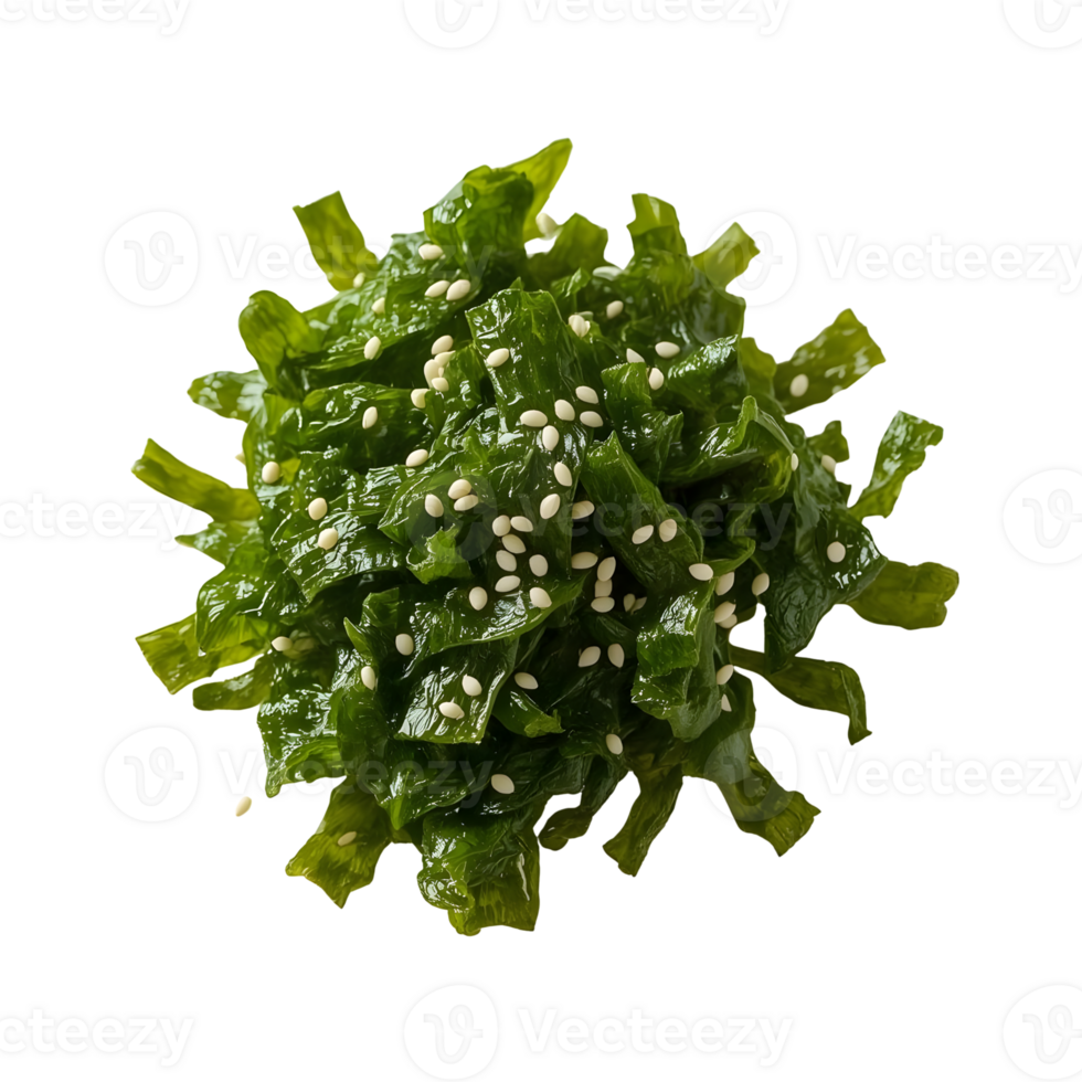 Seaweed salad with sesame seeds isolated on transparent background png