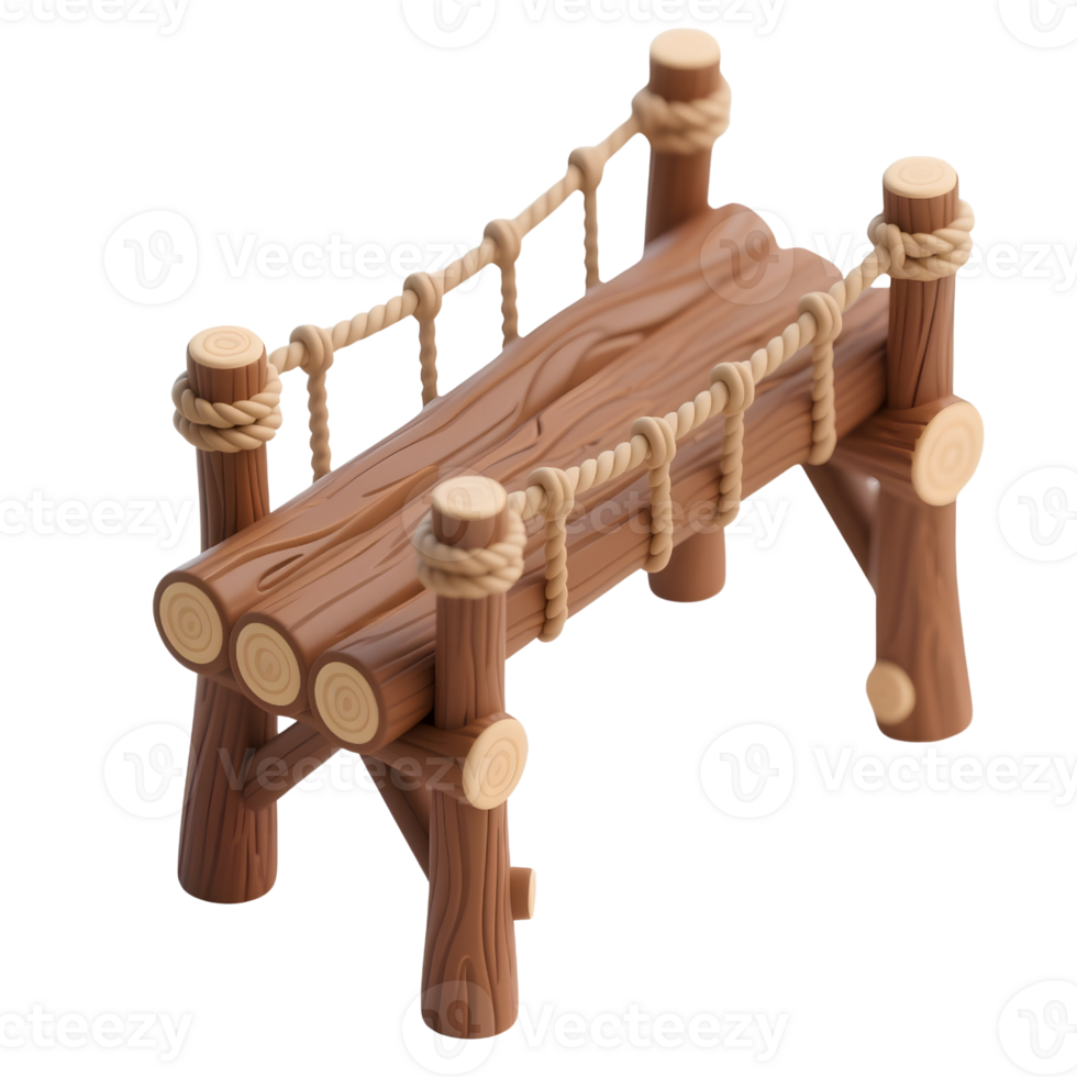 Cartoon wooden bridge with rope railing isolated on transparent background png