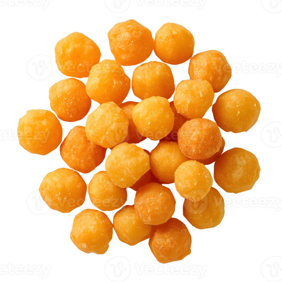 A pile of cheese ball snacks isolated on transparent background png