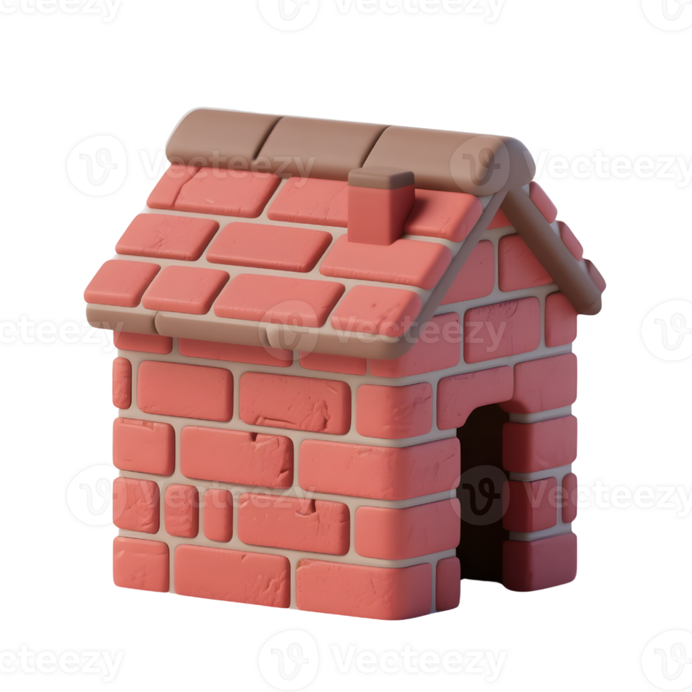 A small brick house with a chimney isolated on transparent background png