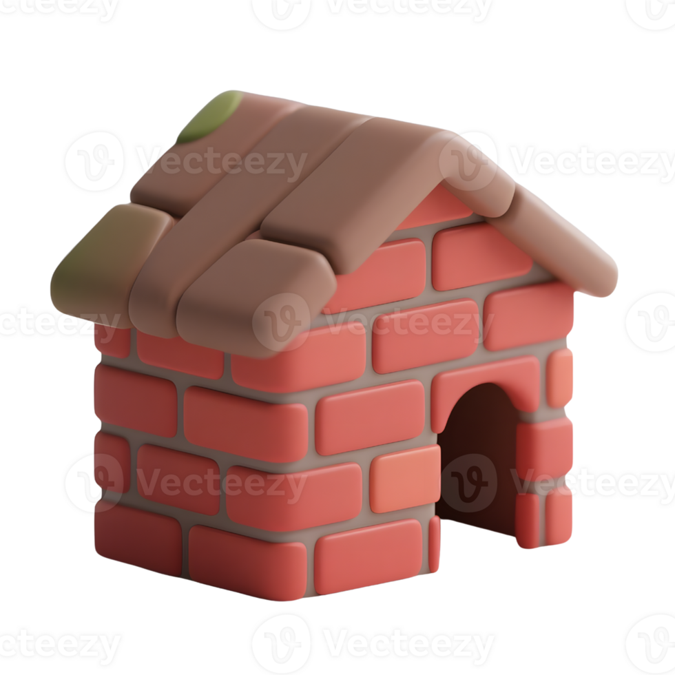 A small cartoon brick house isolated on transparent background png