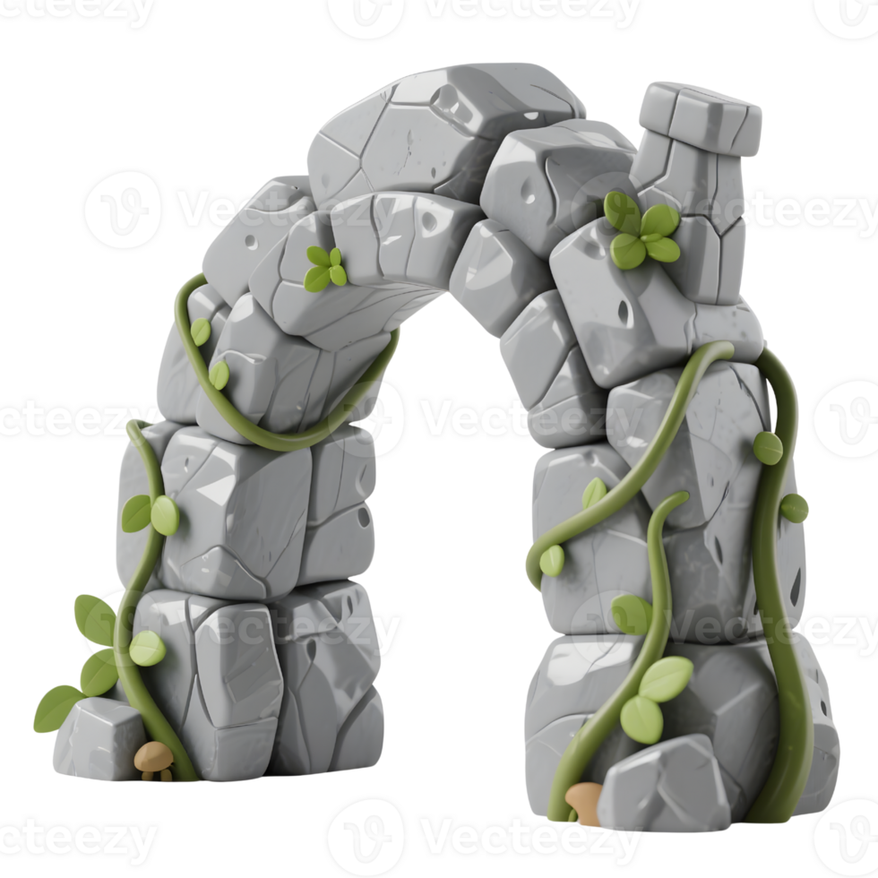 An old stone arch covered with ivy isolated on transparent background png