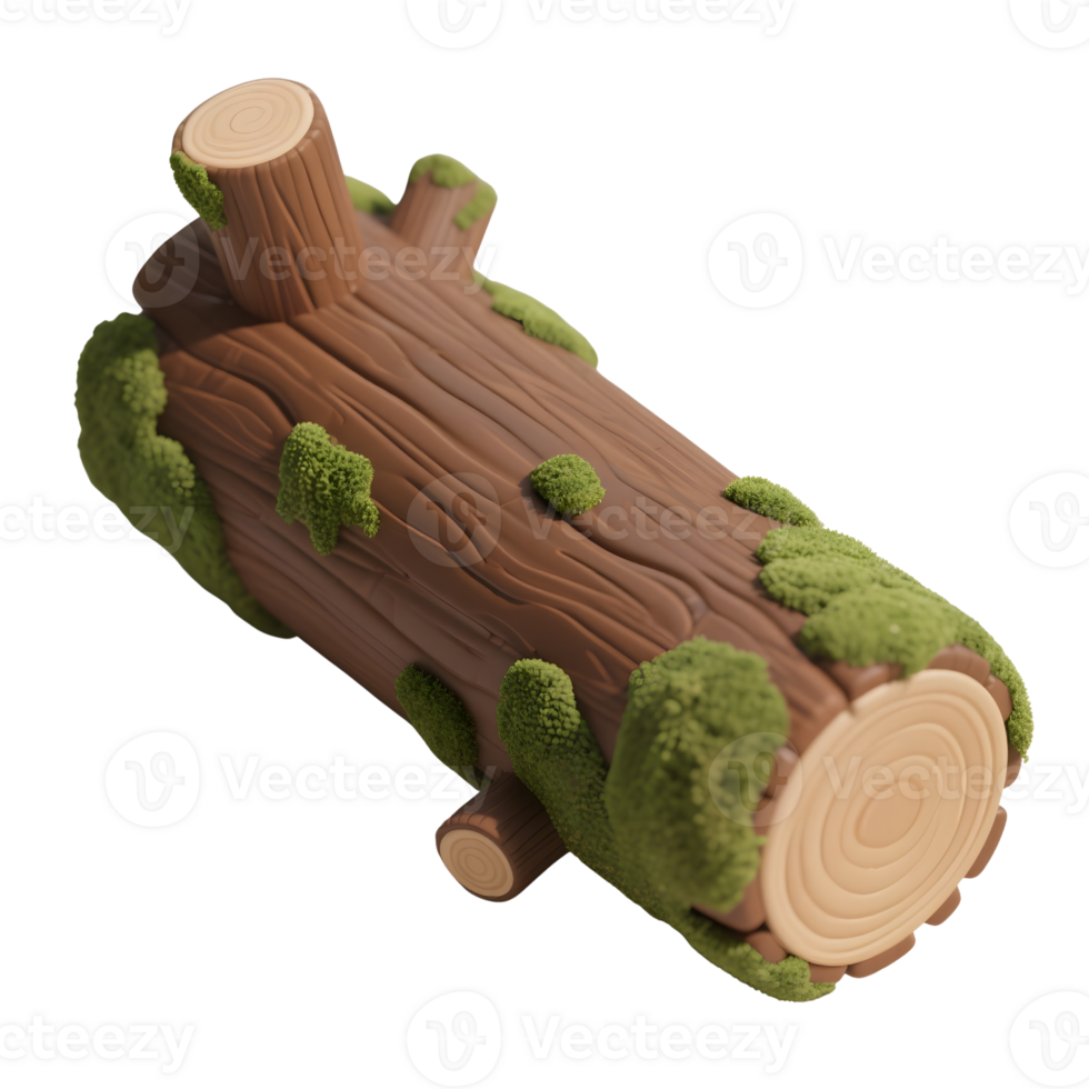 A mossy brown log with cut branches isolated on transparent background png