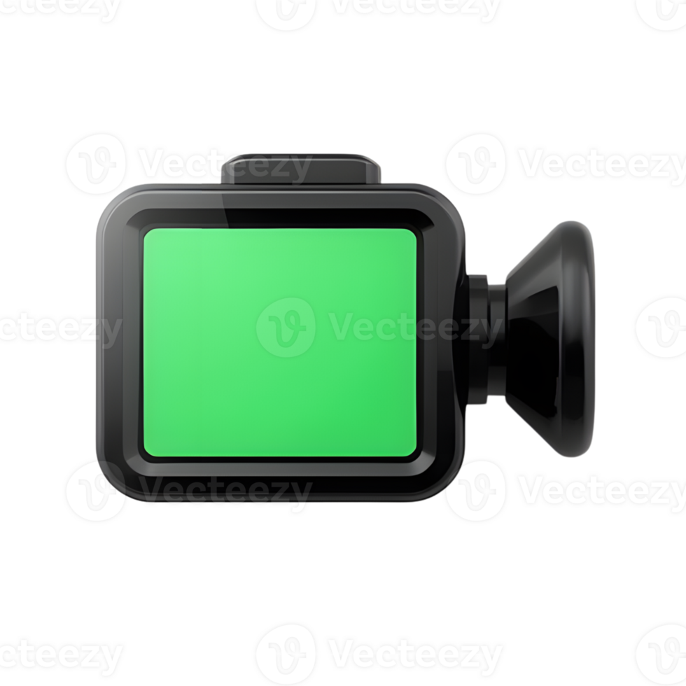 A black camera icon with green screen isolated on transparent background png