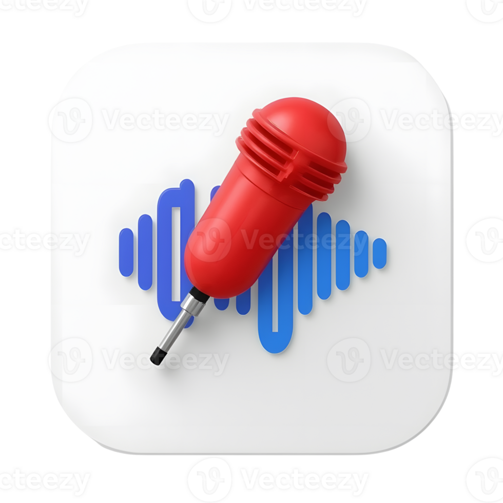 A red microphone and sound wave isolated on transparent background png