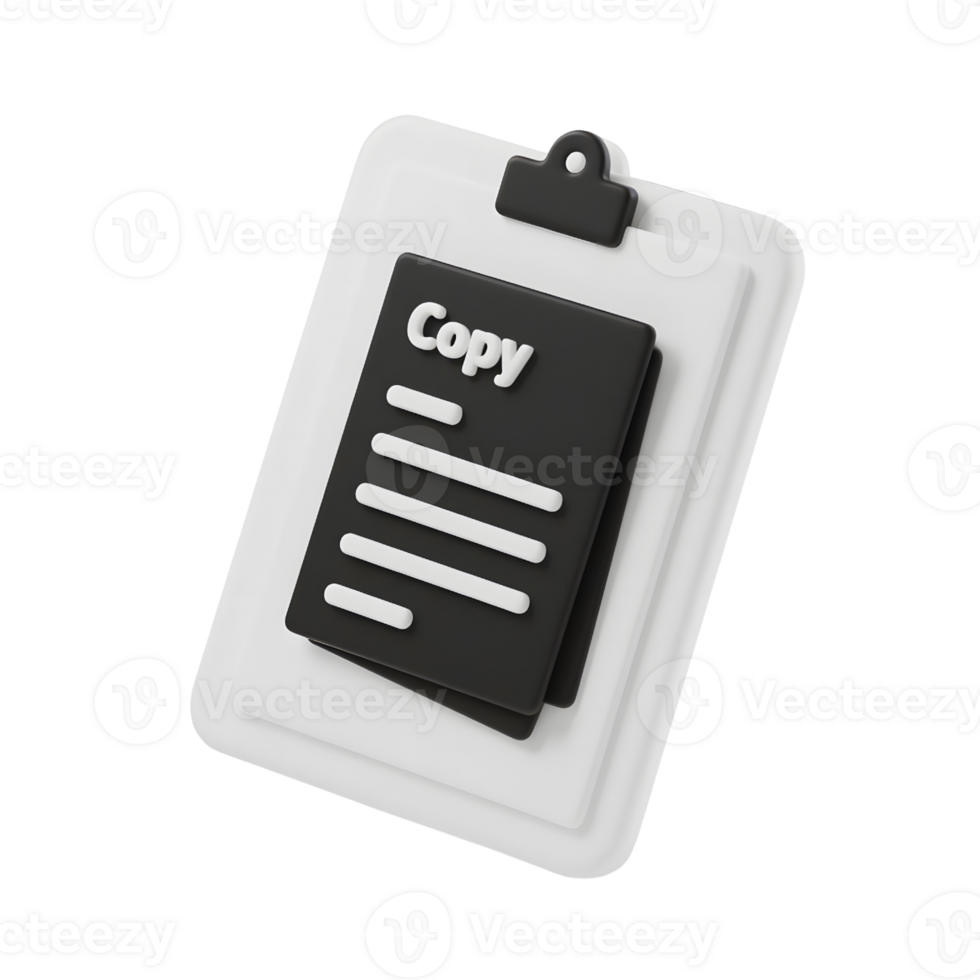 A black copy document on a white clipboard isolated on transparent background png