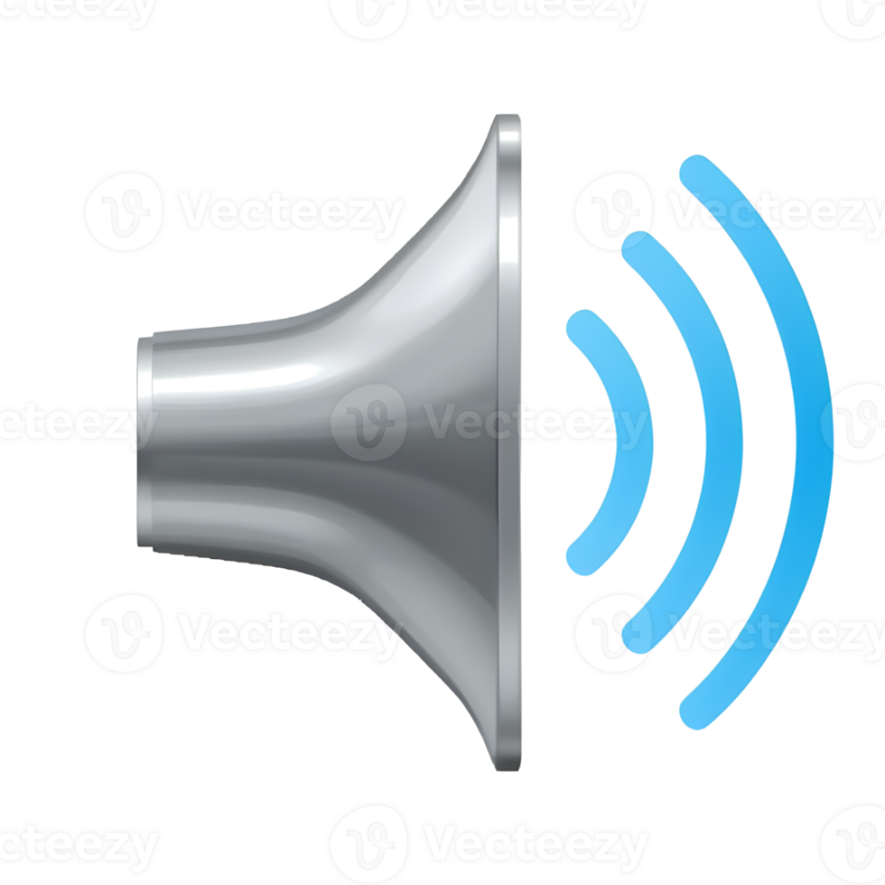 A silver speaker with sound waves isolated on transparent background png