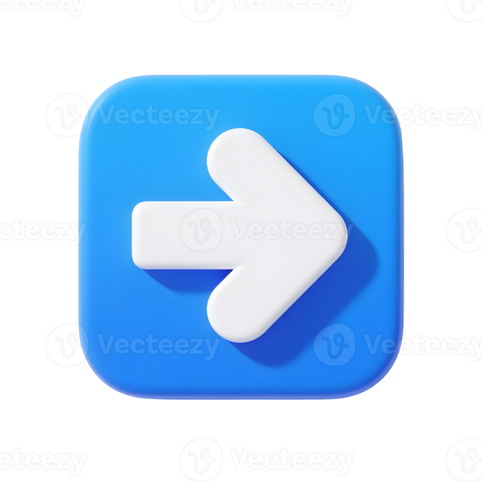 A blue square button with a white arrow isolated on transparent background png