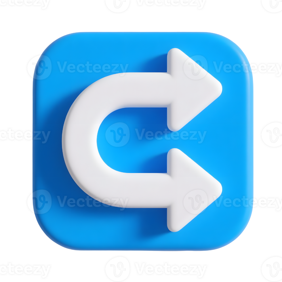 A white rotating arrow on a blue square isolated on transparent background png