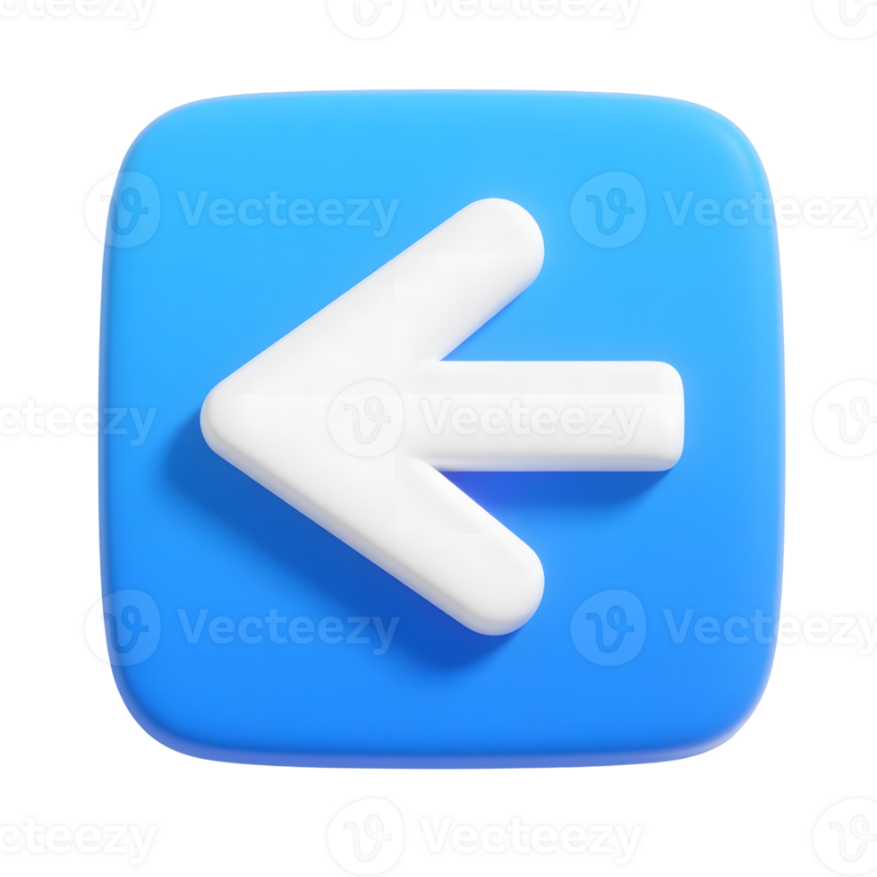 A white left arrow on a blue square isolated on transparent background png