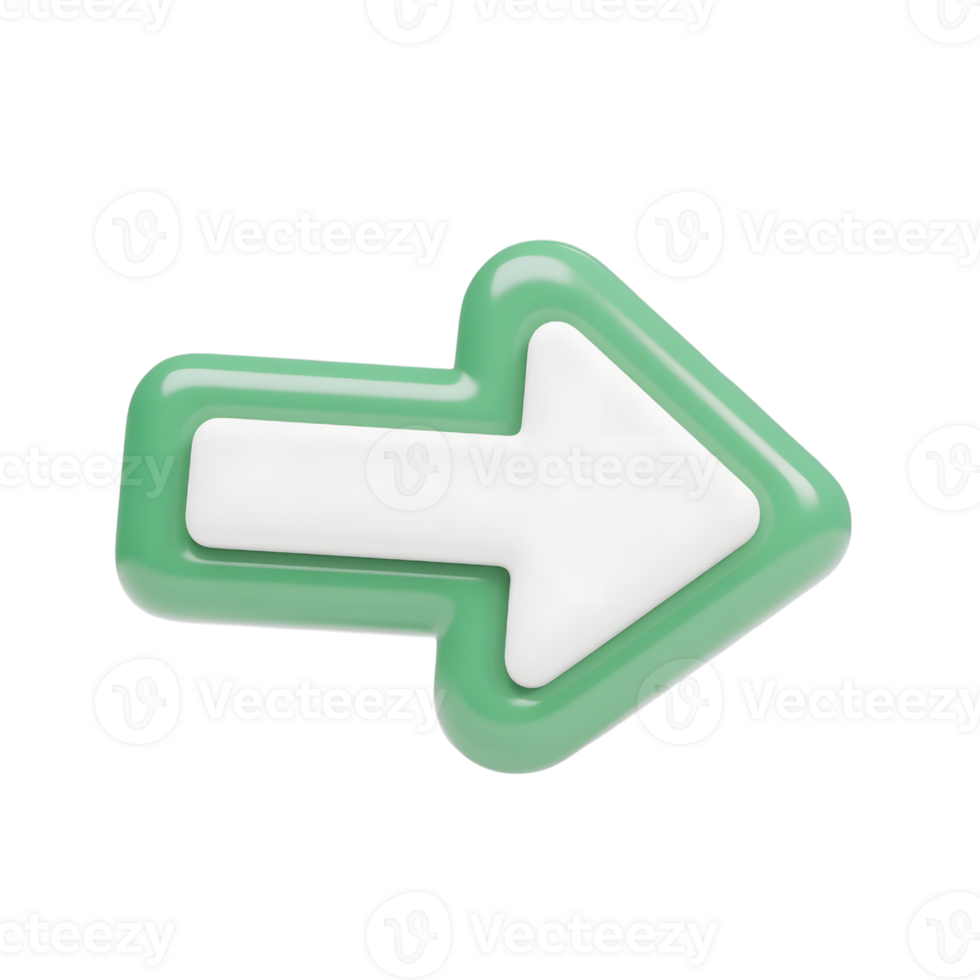 A green and white right arrow isolated on transparent background png