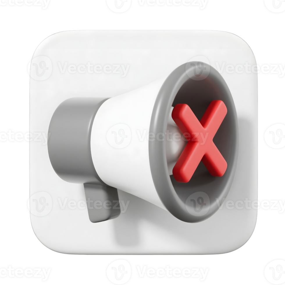 A white megaphone with a red cross isolated on transparent background png