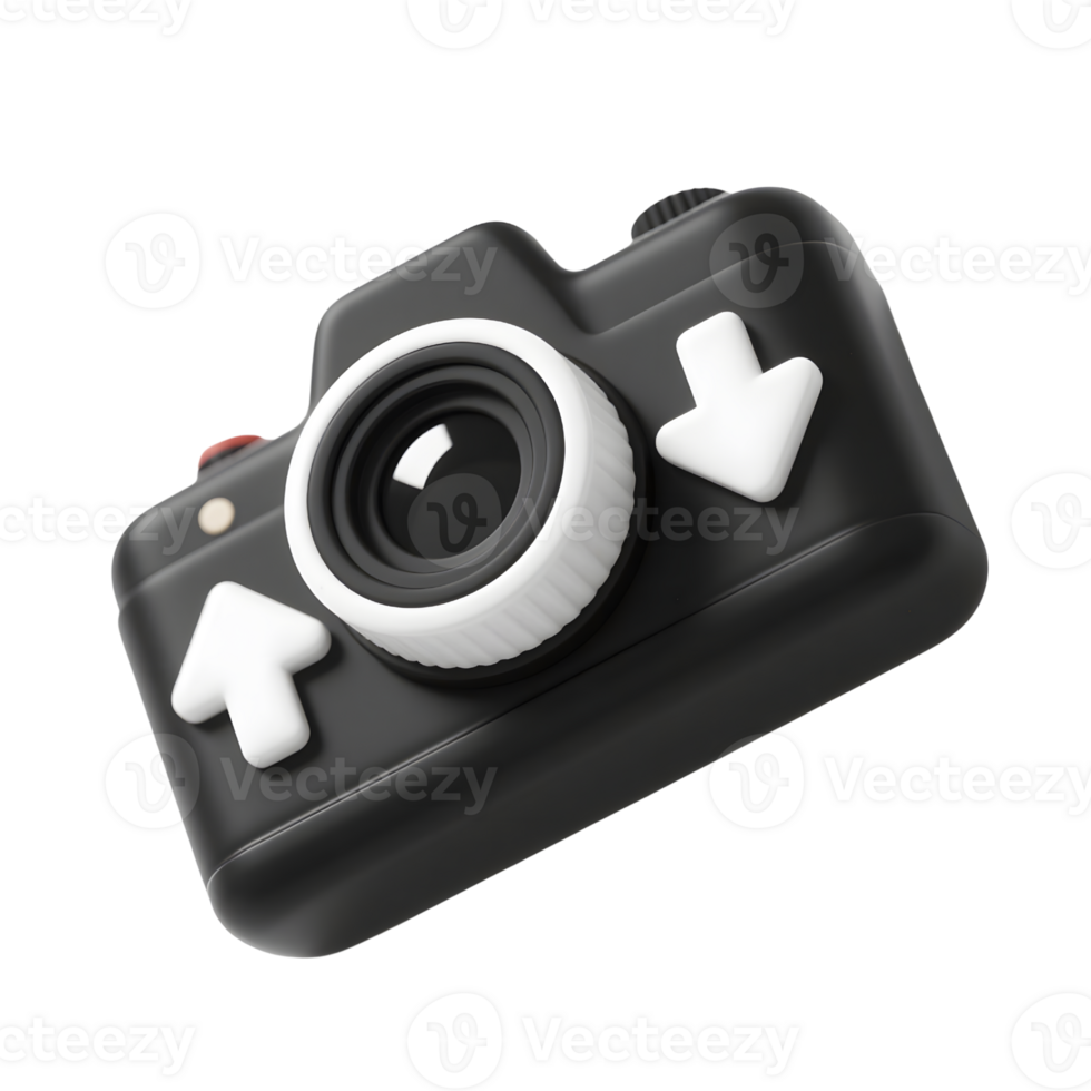 A black camera with arrows isolated on transparent background png