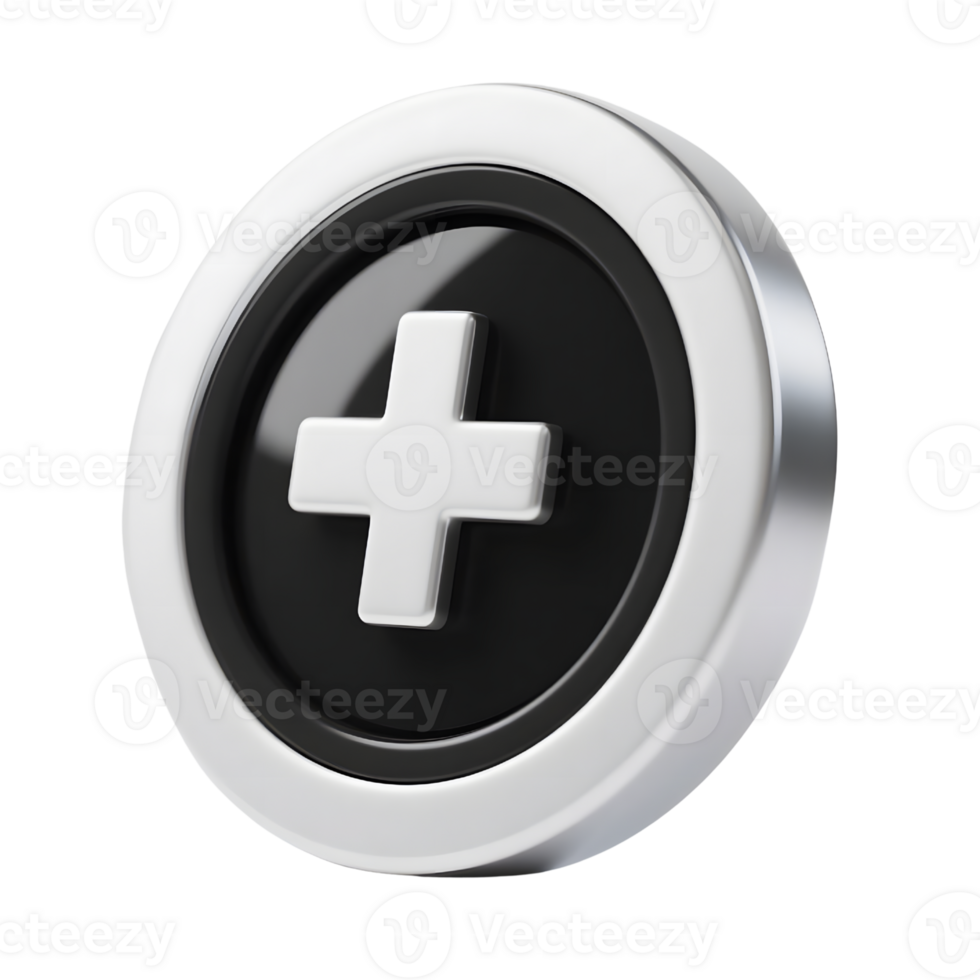 A glossy plus sign button isolated on transparent background png