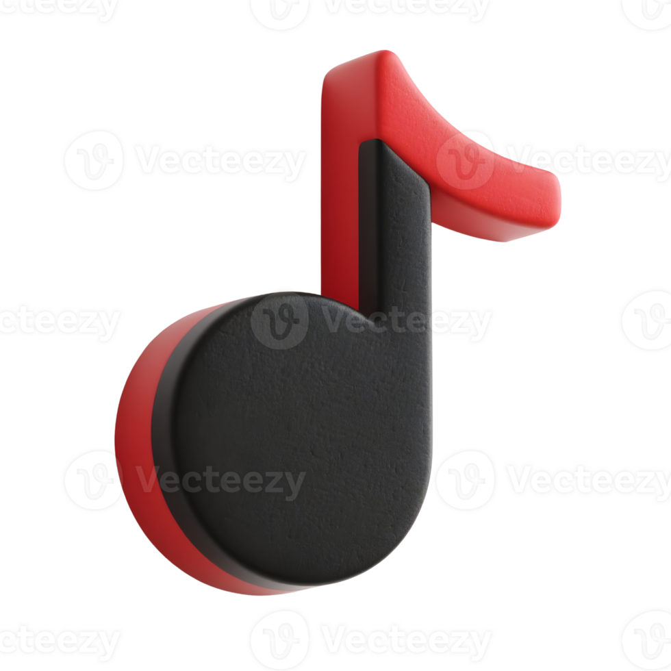 A red and black musical note isolated on transparent background png