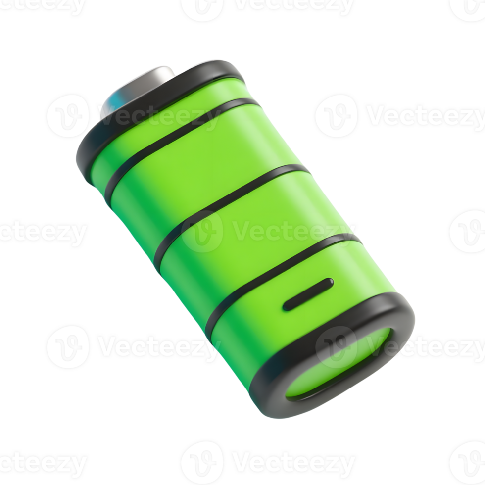 A green battery with black trim isolated on transparent background png