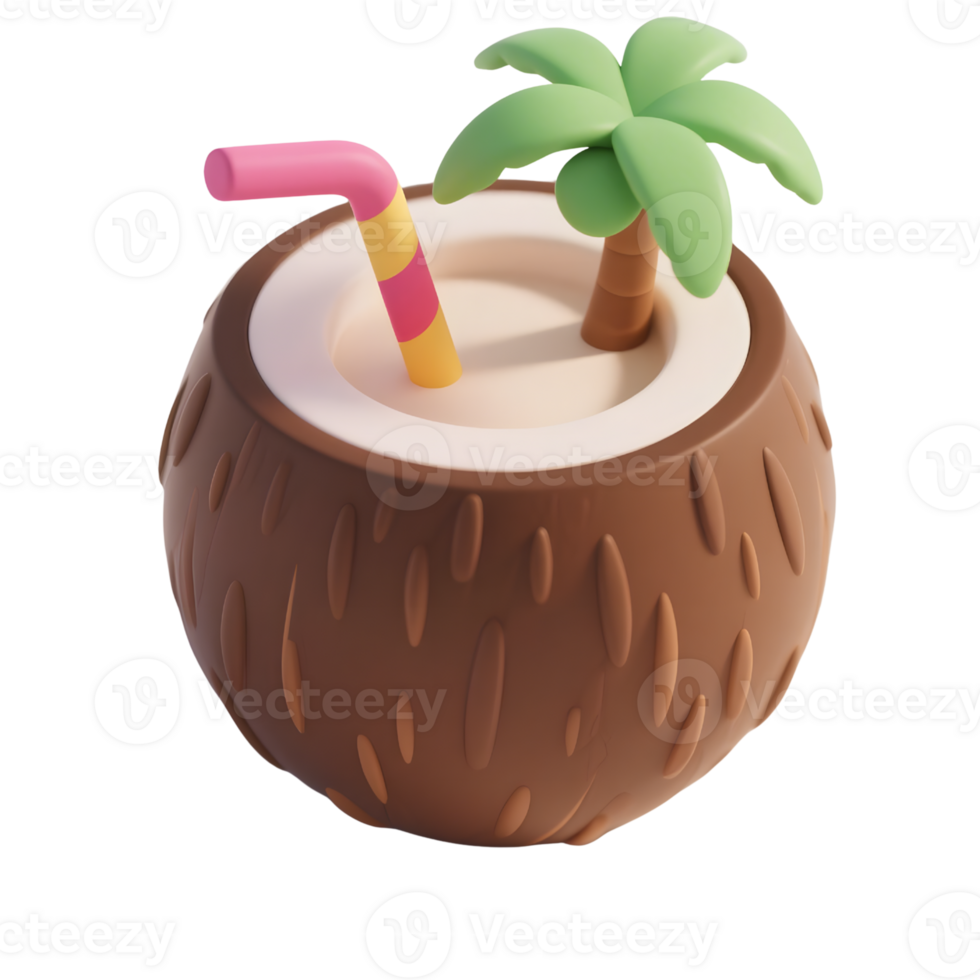 A cartoon coconut drink with palm tree isolated on transparent background png