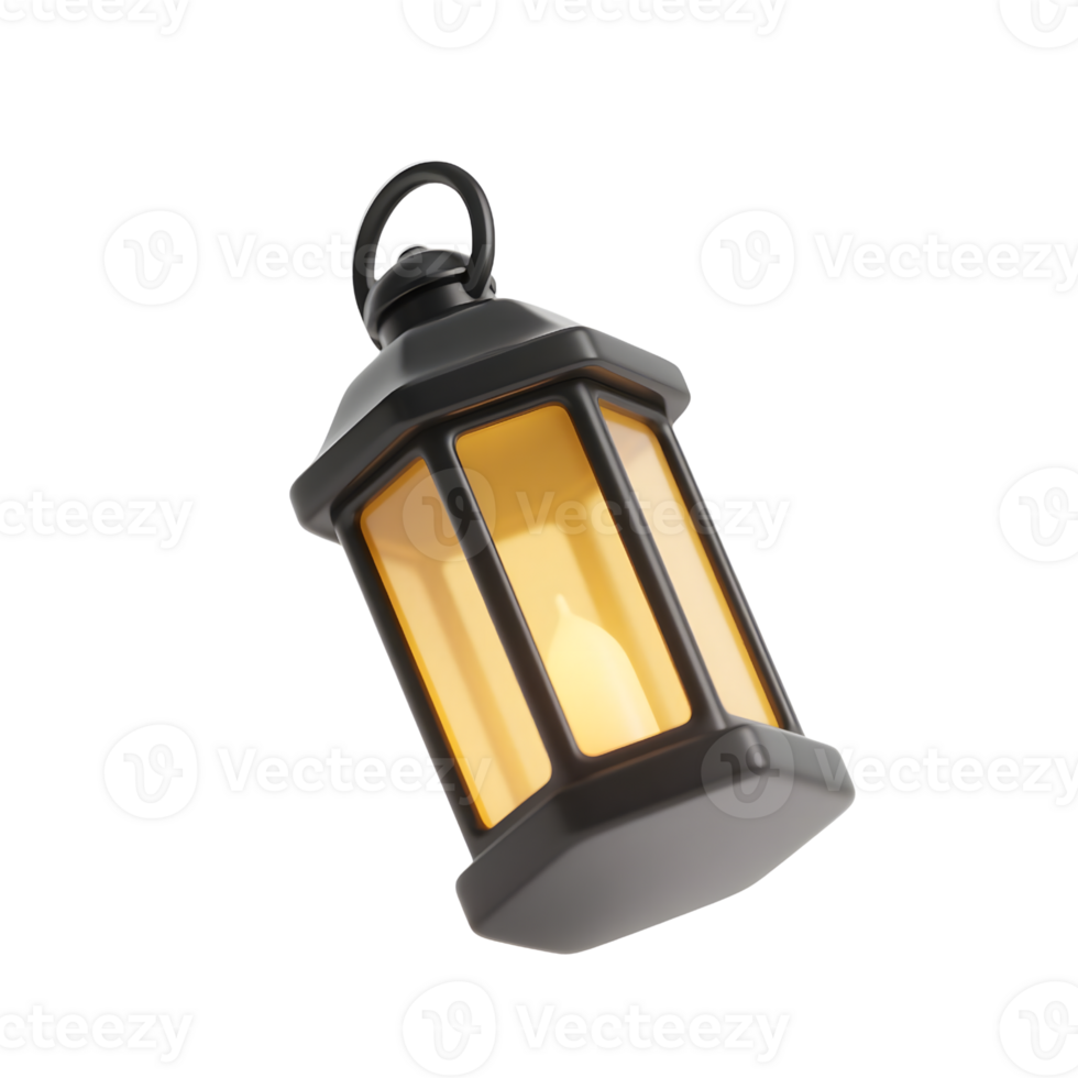 A black lantern with a yellow light isolated on transparent background png
