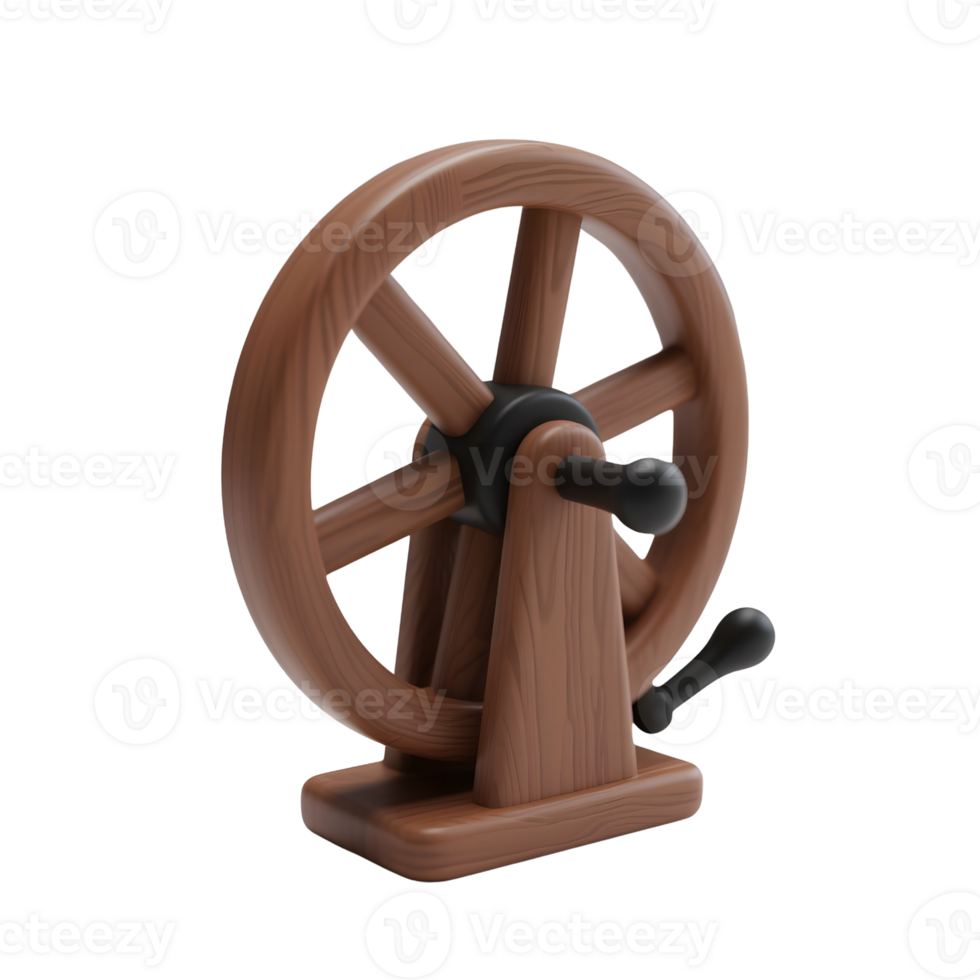 A classic wooden ship steering wheel isolated on transparent background png