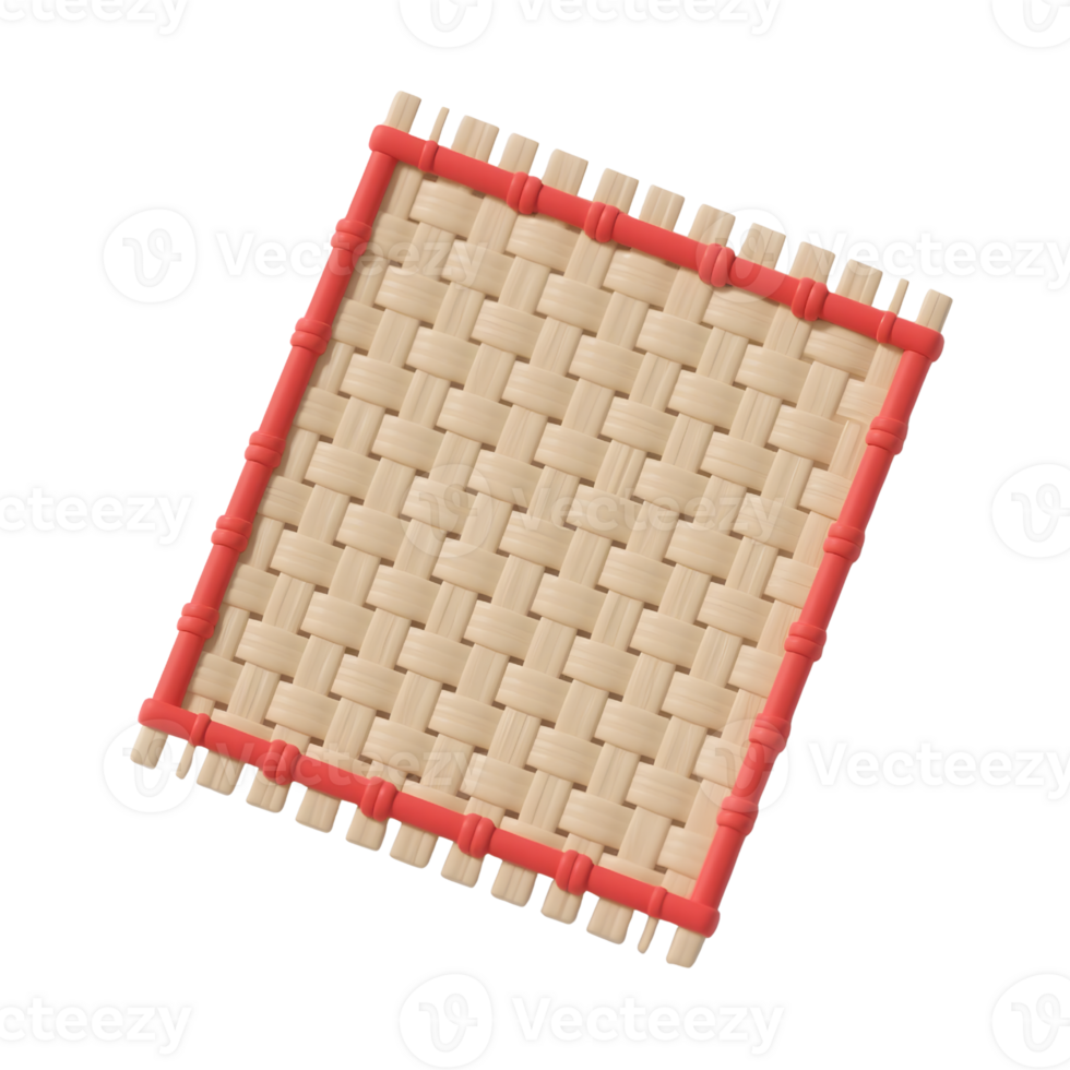 A square woven straw mat with a red border isolated on transparent background png