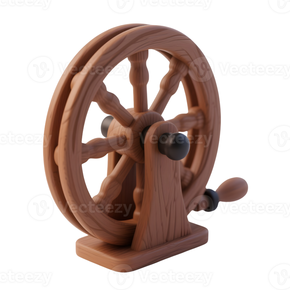 A wooden ship steering wheel isolated on transparent background png