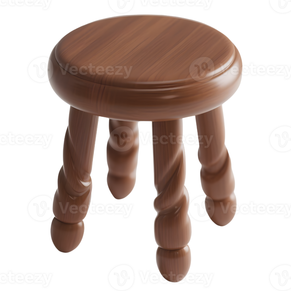 A brown wooden stool with twisted legs isolated on transparent background png