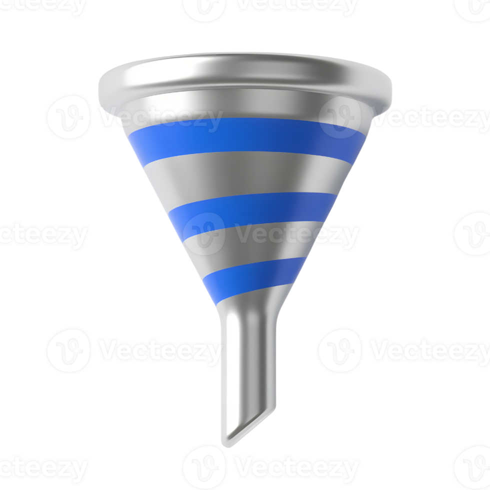 A silver funnel with blue stripes isolated on transparent background png