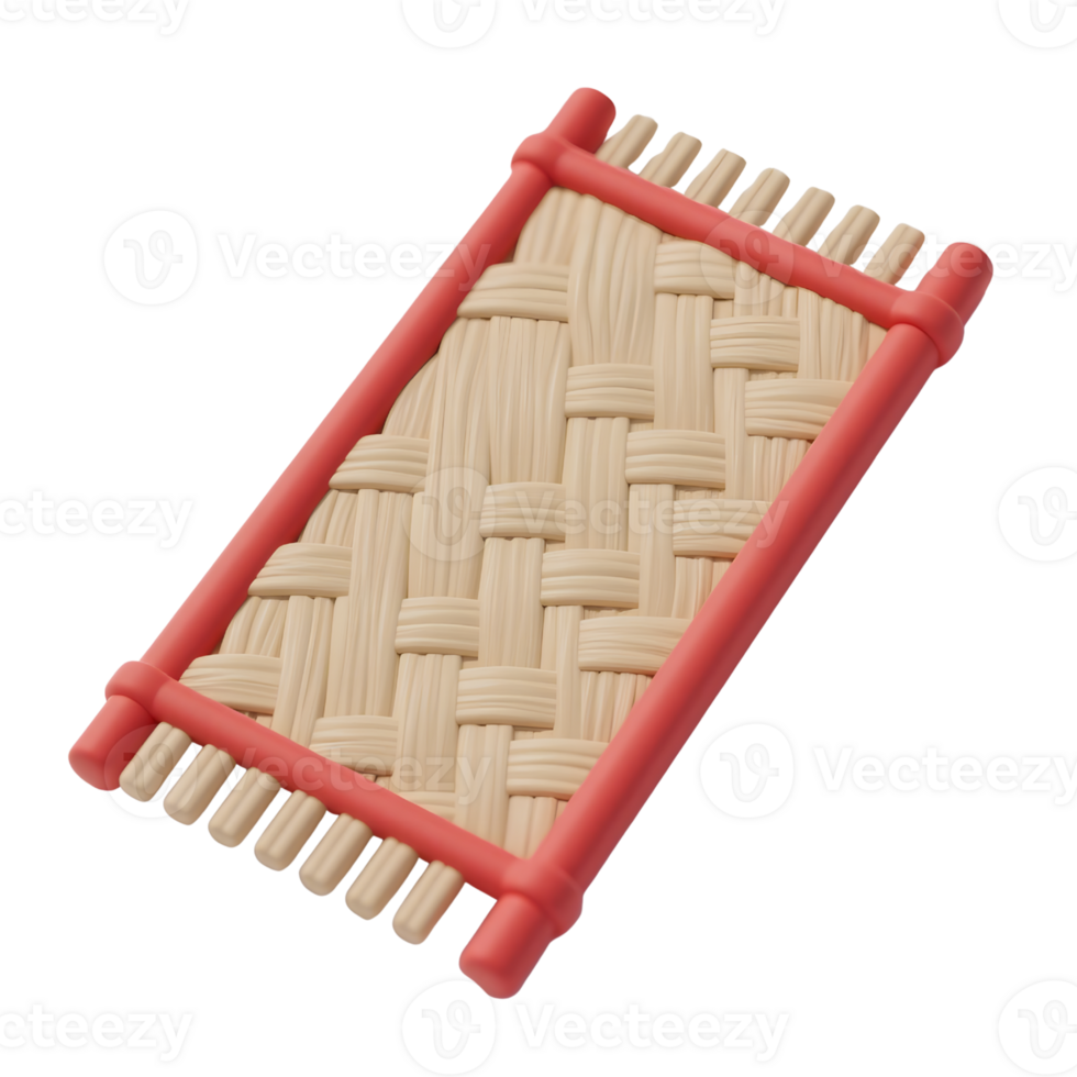 A woven straw mat with a red border isolated on transparent background png