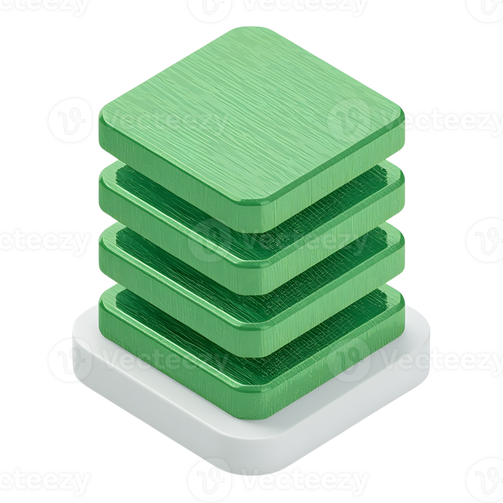 A stack of green square layers isolated on transparent background png