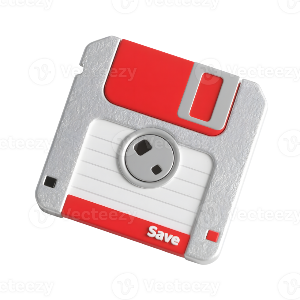 A red and silver floppy disk isolated on transparent background png