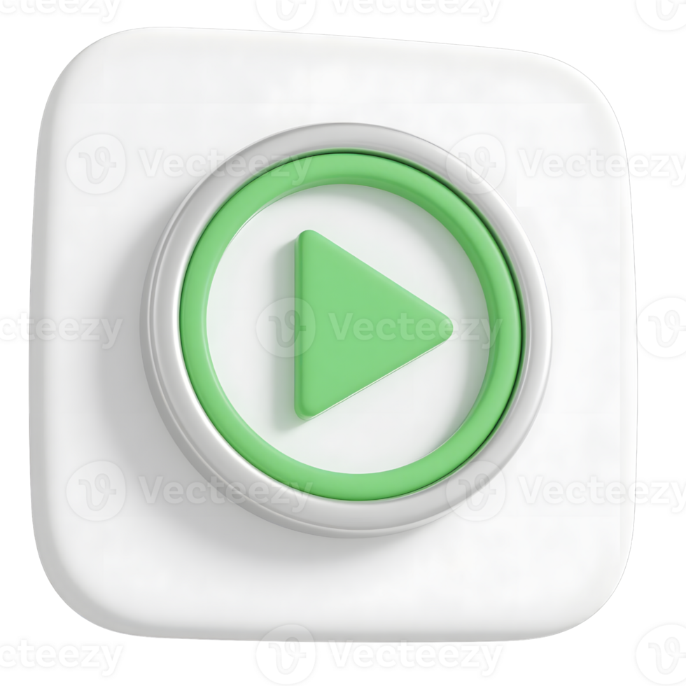 A green play button with a circular frame isolated on transparent background png