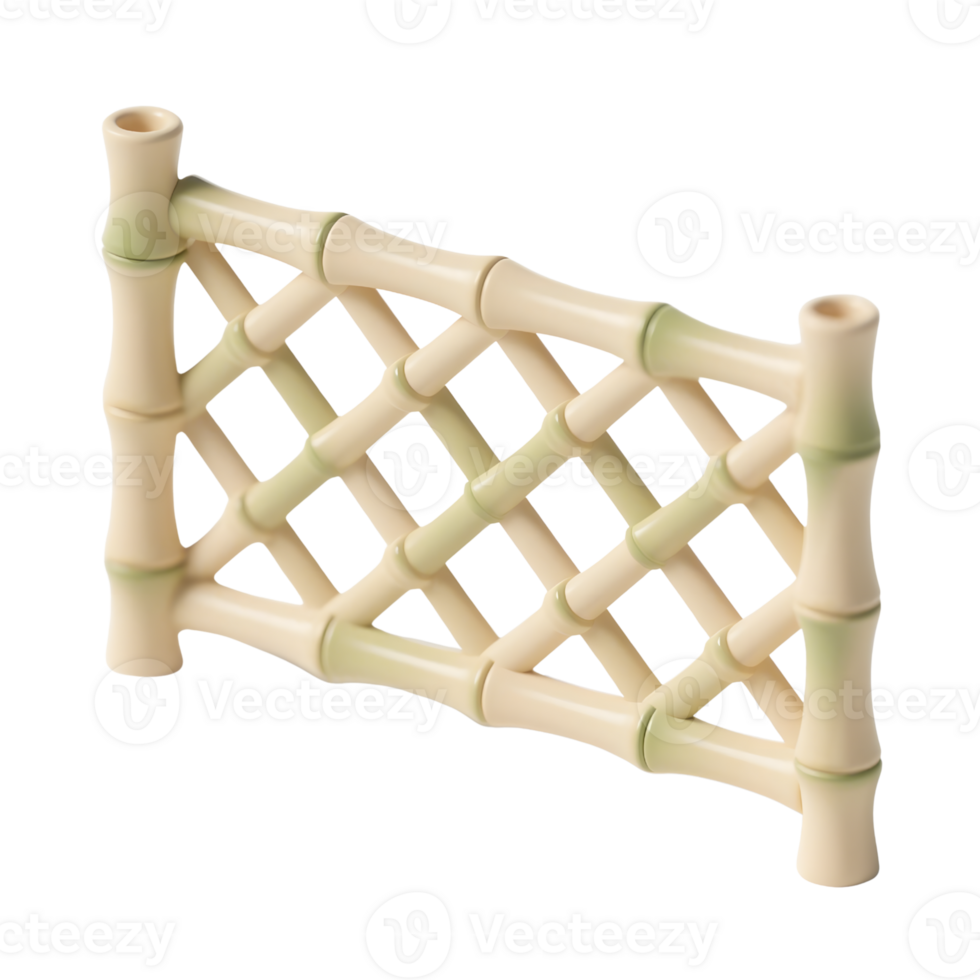 A beige and green bamboo fence isolated on transparent background png