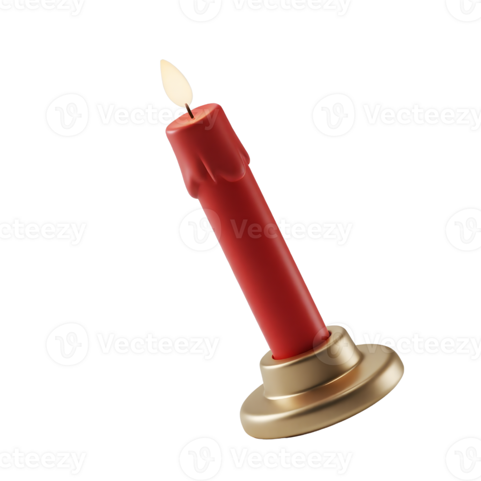 A red candle with a golden holder isolated on transparent background png
