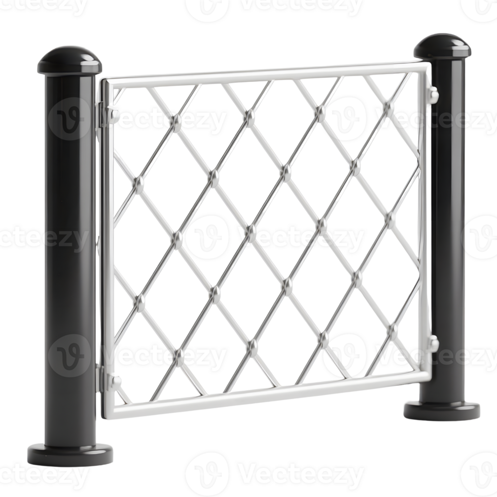 A modern metal fence with black posts isolated on transparent background png