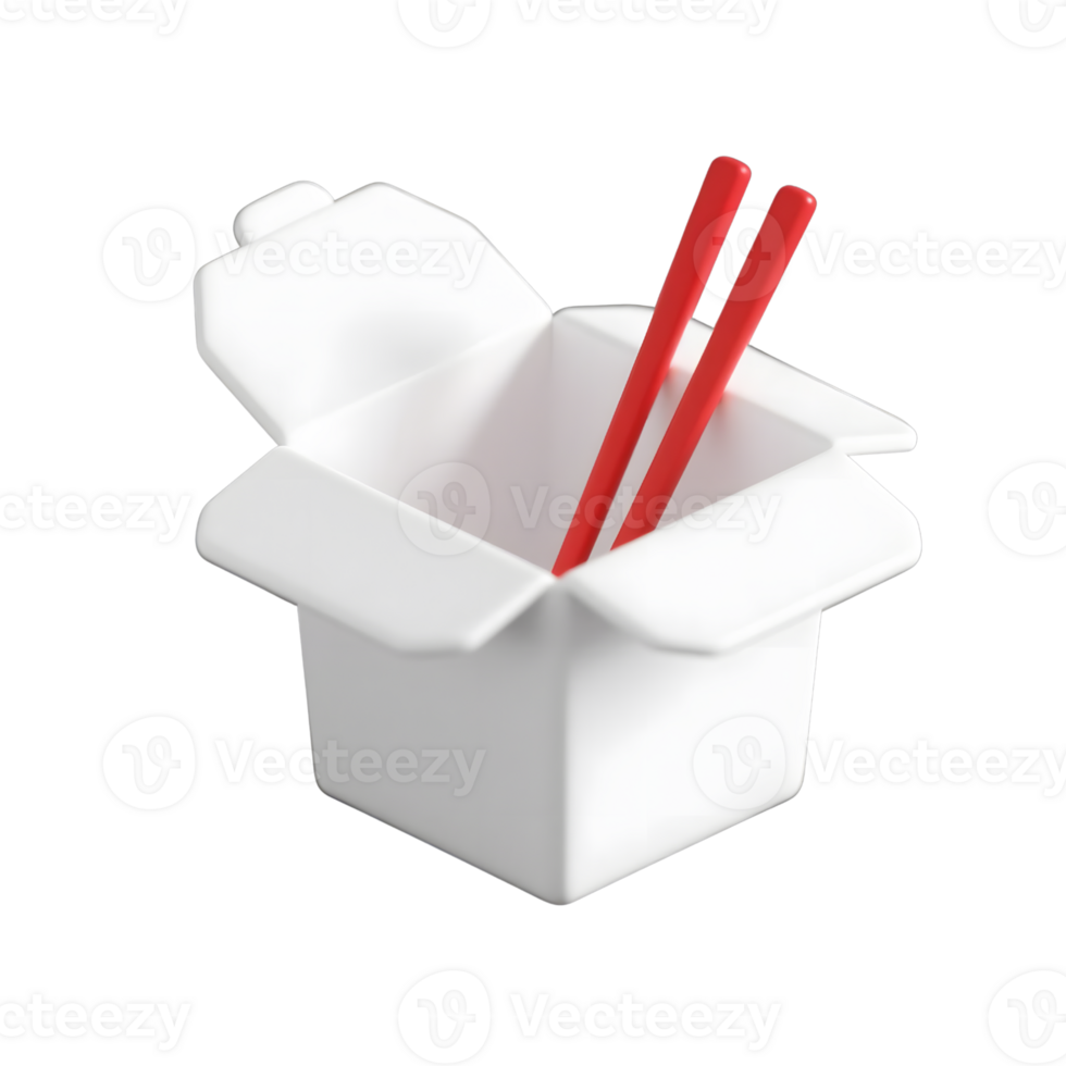 A takeout box with chopsticks isolated on transparent background png