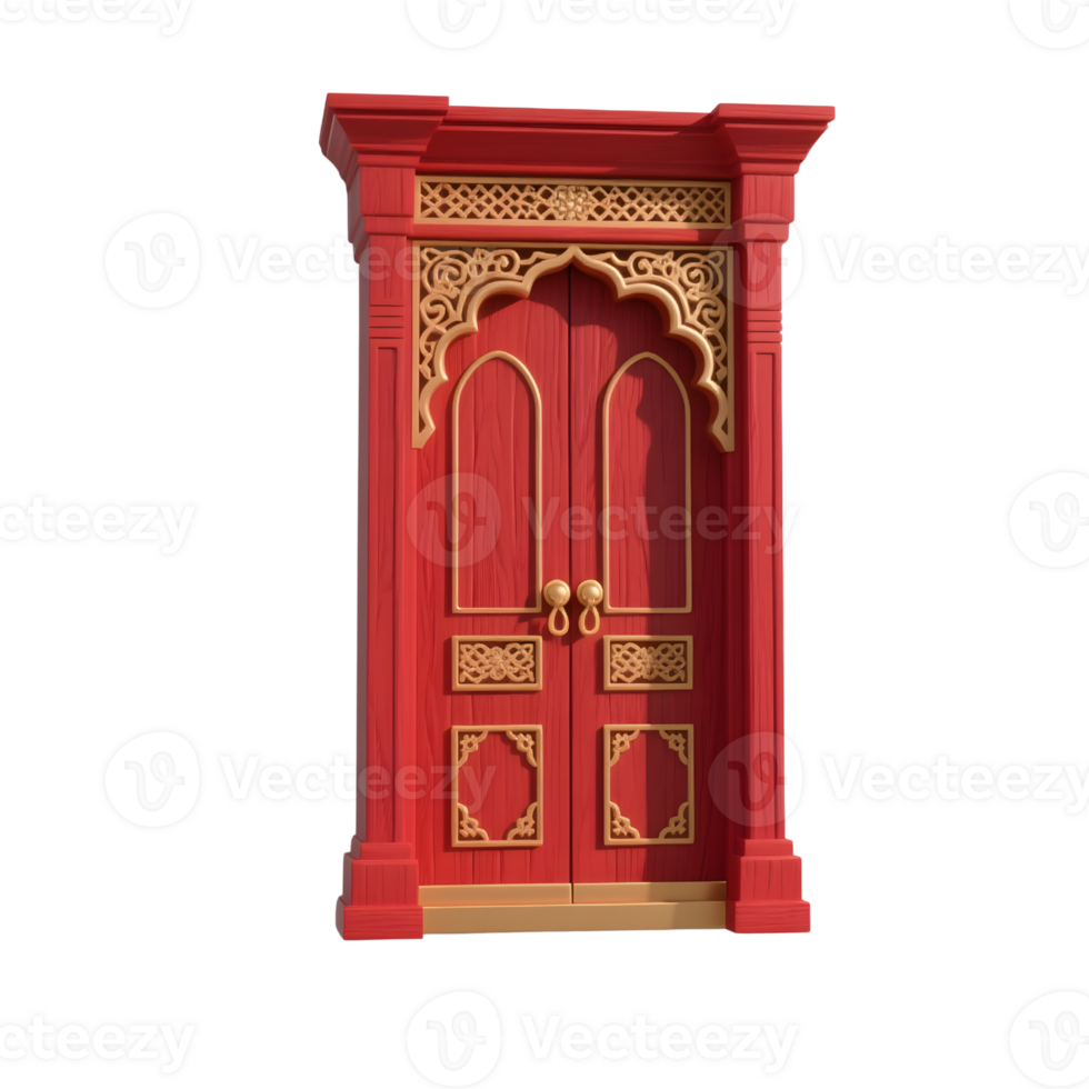 An ornate red and gold door isolated on transparent background png