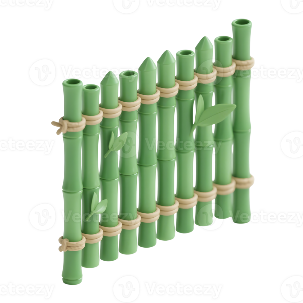 Green bamboo panpipe with leaves isolated on transparent background png