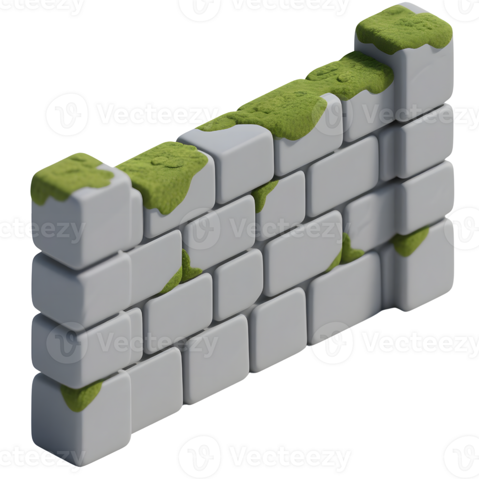 An old brick wall with moss isolated on transparent background png
