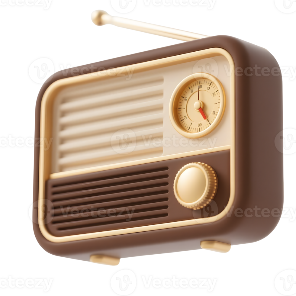 A retro brown radio isolated on transparent background png