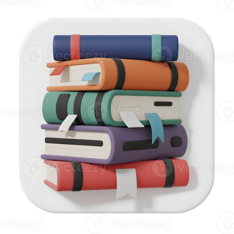 A colorful stack of books isolated on transparent background png