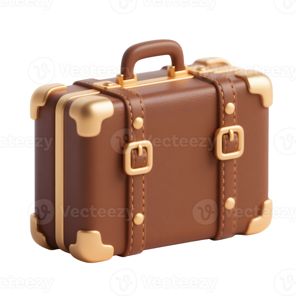 A brown leather vintage suitcase isolated on transparent background png