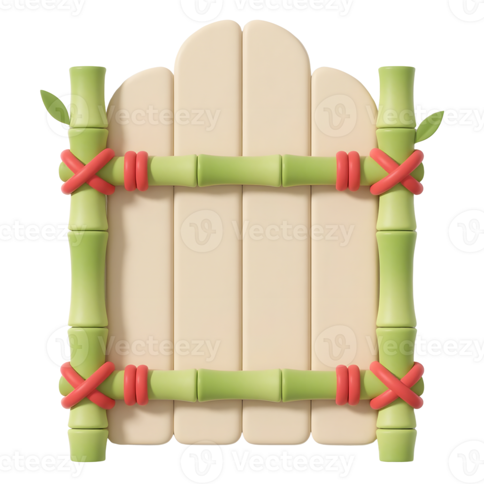 A bamboo frame with wooden panel isolated on transparent background png