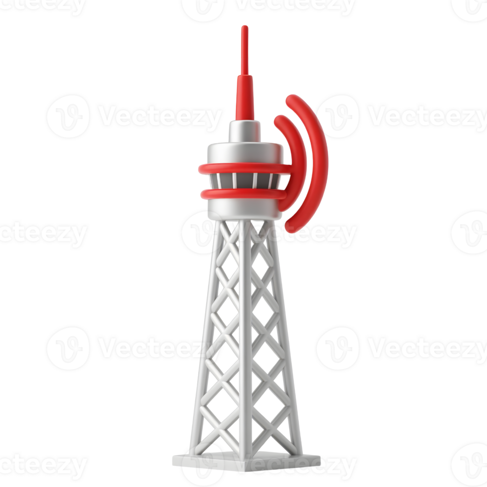 A gray and red communication tower isolated on transparent background png