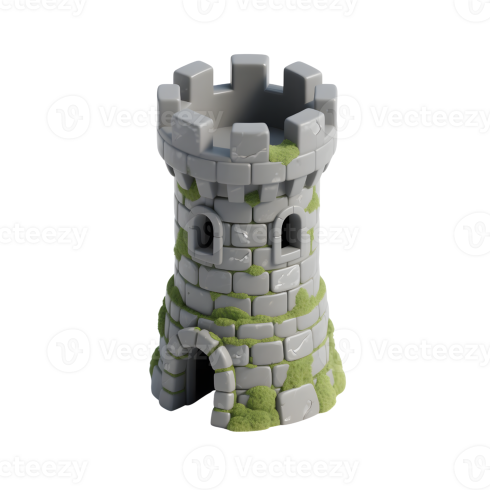 A stone castle tower isolated on transparent background png