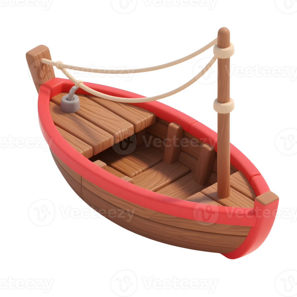 A wooden fishing boat with a mast isolated on transparent background png