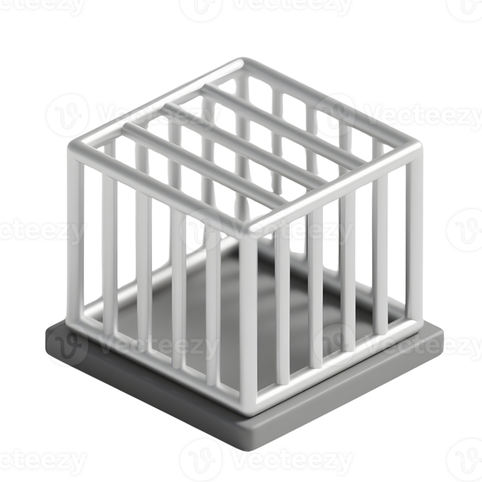 An empty gray metal cage isolated on transparent background png